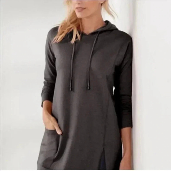 Soft Surroundings Sweaters - Soft Surroundings Small Gray Soho Hoodie Sweater Patch Pocket Slit Drawstring Sm
